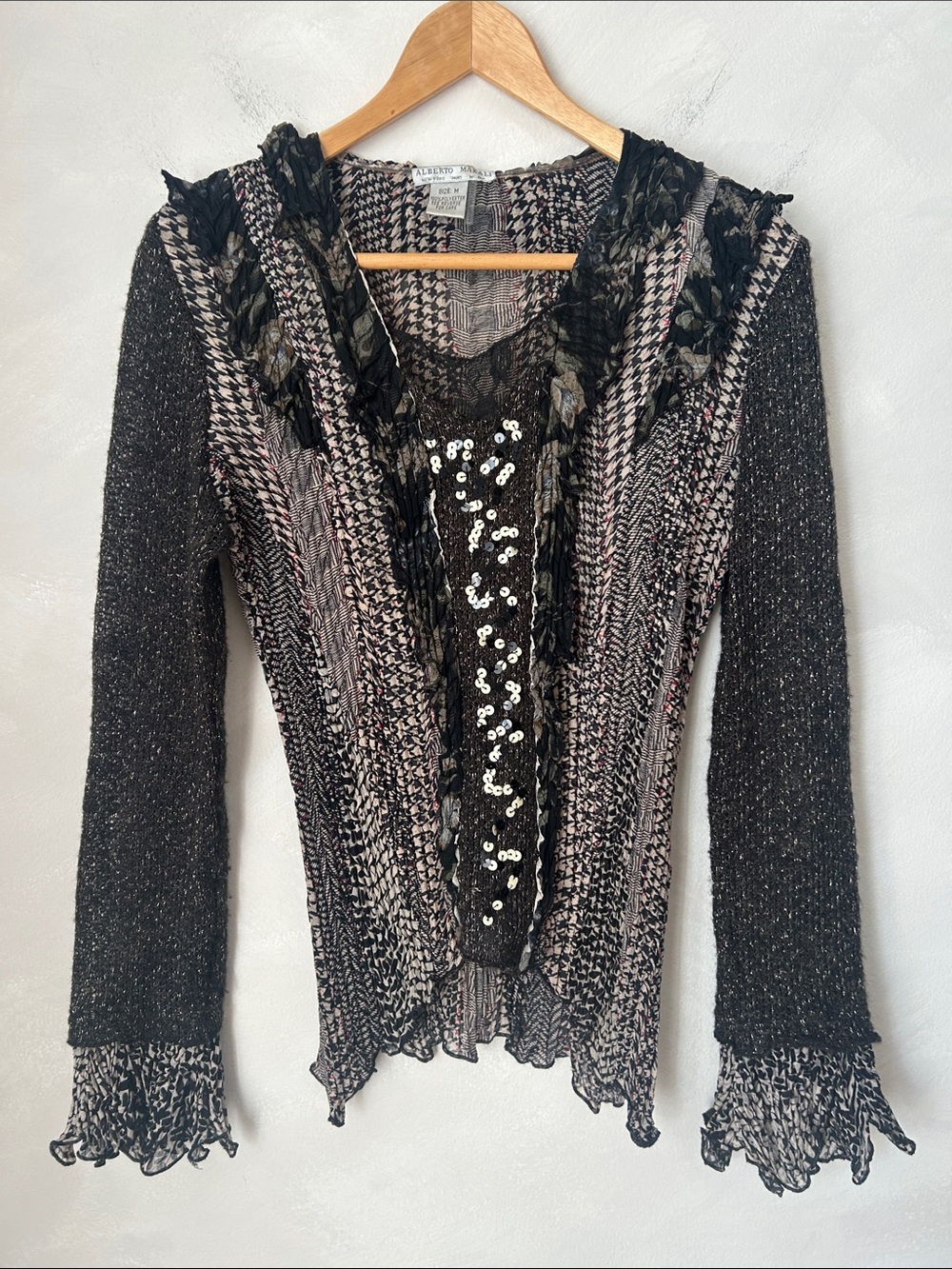Alberto Makali Vintage Gothic Bohemian Black Chiffon Blouse Top Women's sz M
